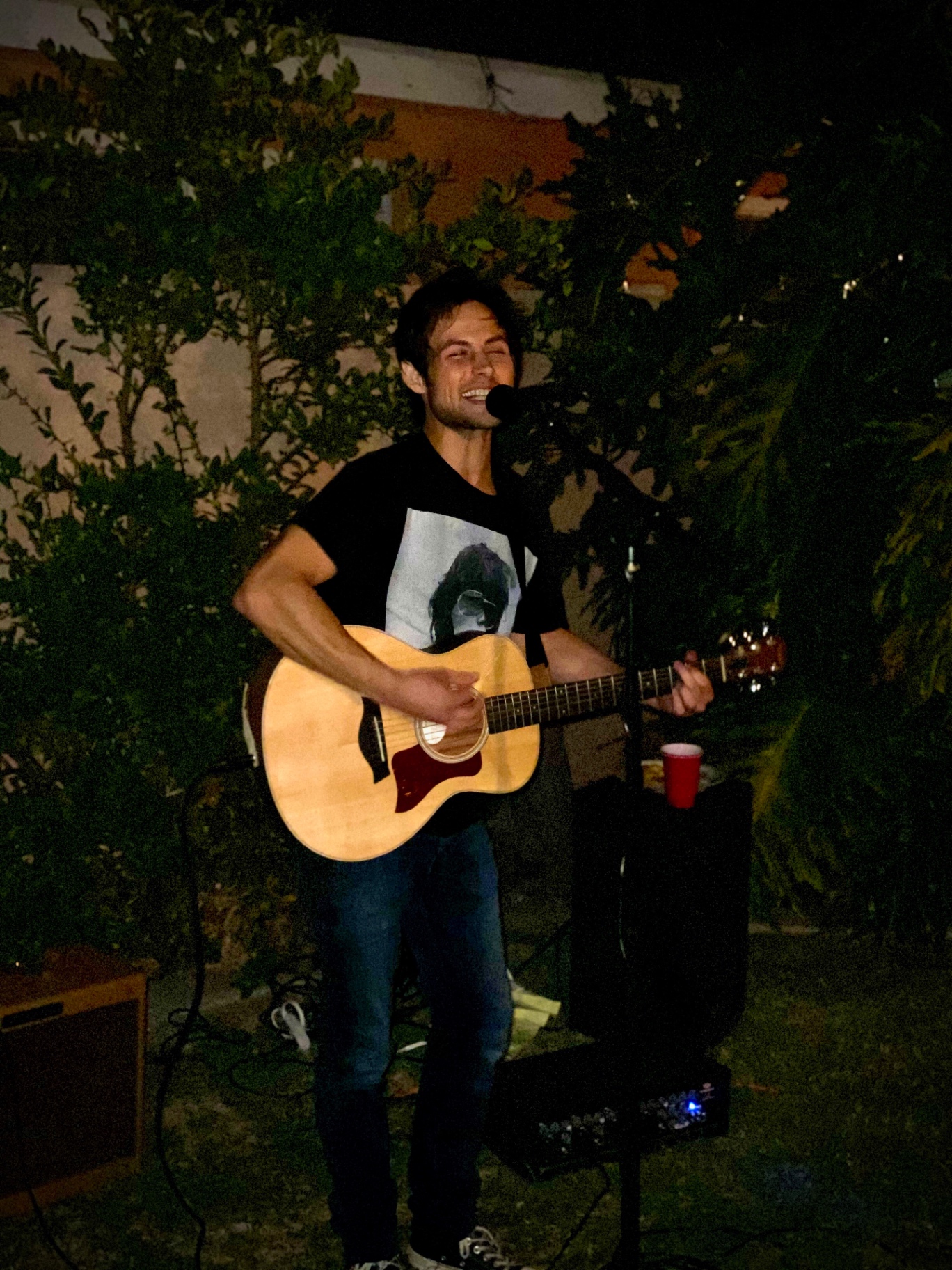 Performing live with acoustic guitar